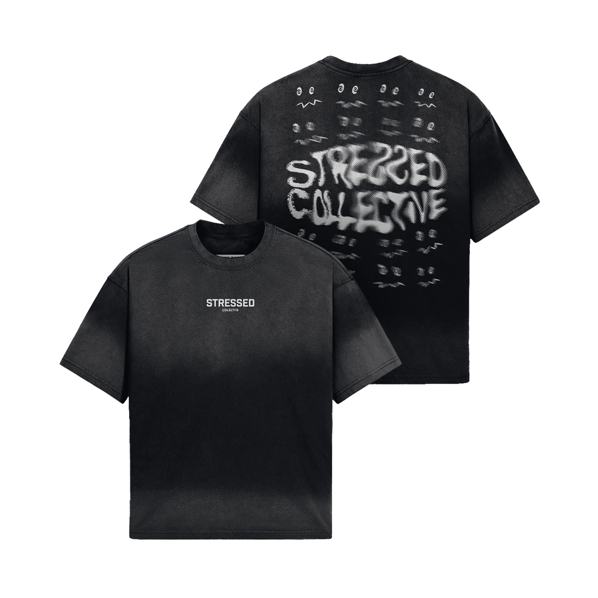 Repeating Stressed Face Faded T-Shirt