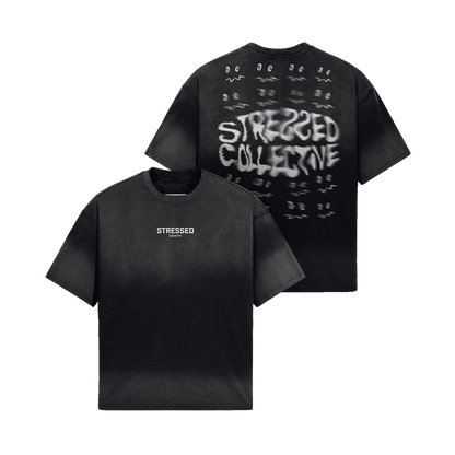 Repeating Stressed Face Faded T-Shirt