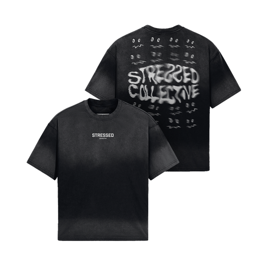 Repeating Stressed Face Faded T-Shirt