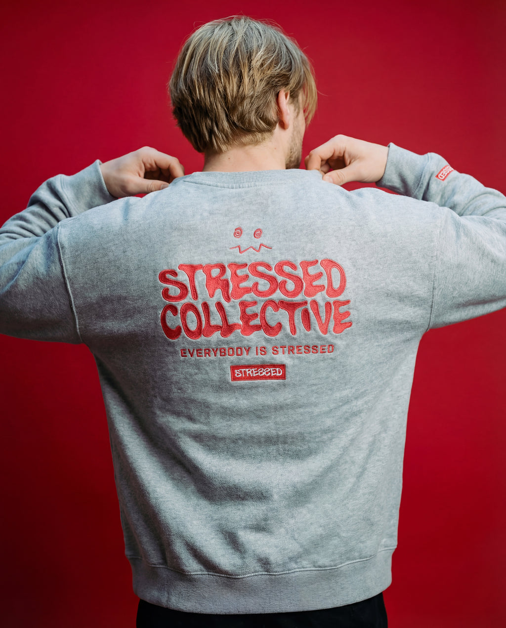 Embroided Red Heather Crew Neck