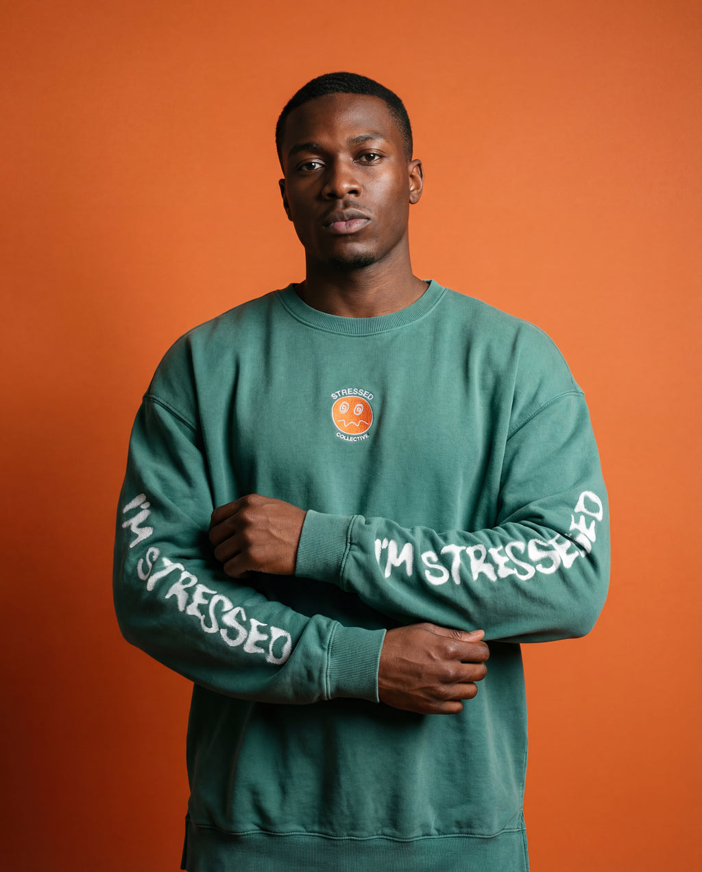Embroided Orange Face Crew Neck
