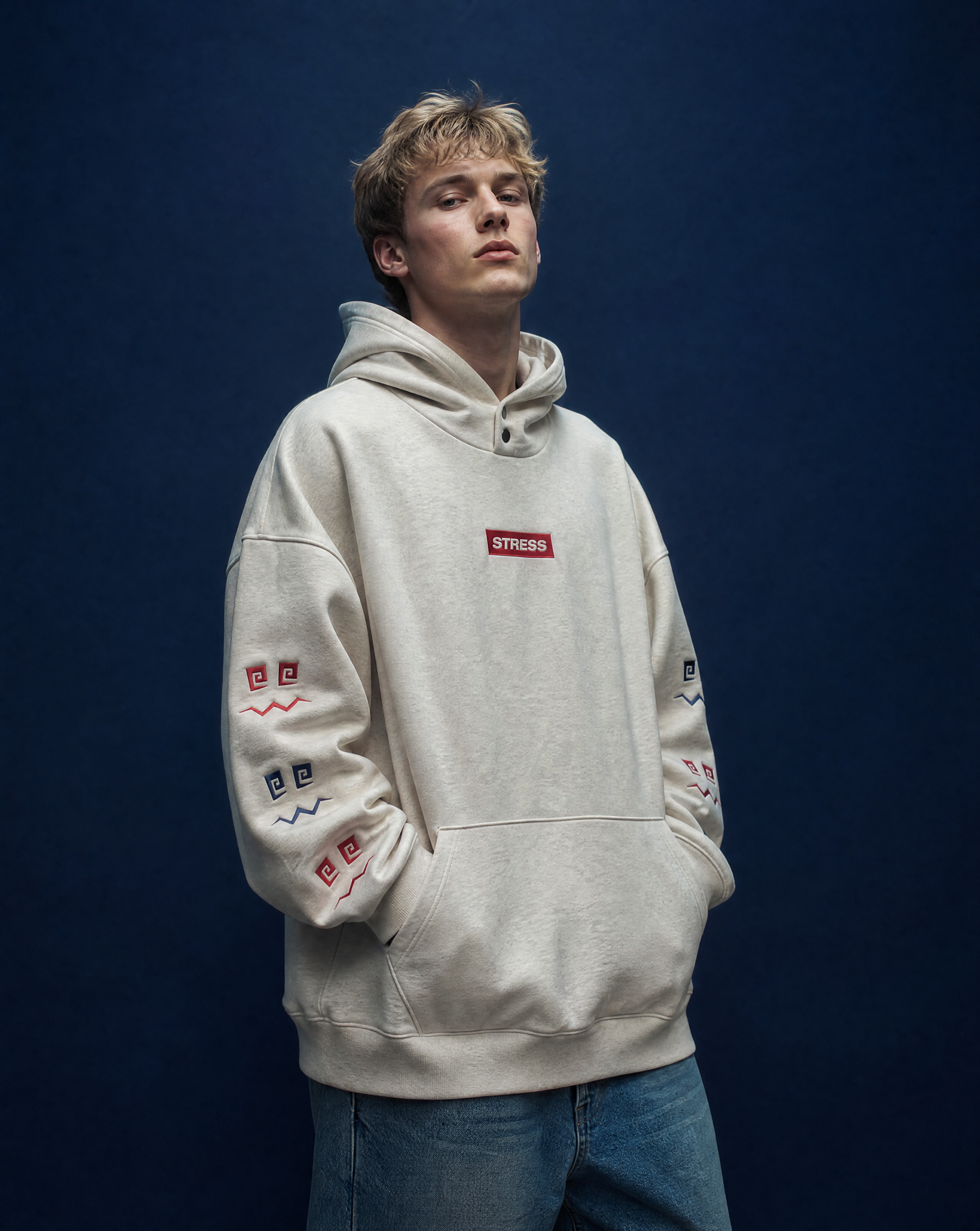 Emroided Repeating Face Sleeve Snap Hoodie PODpartner