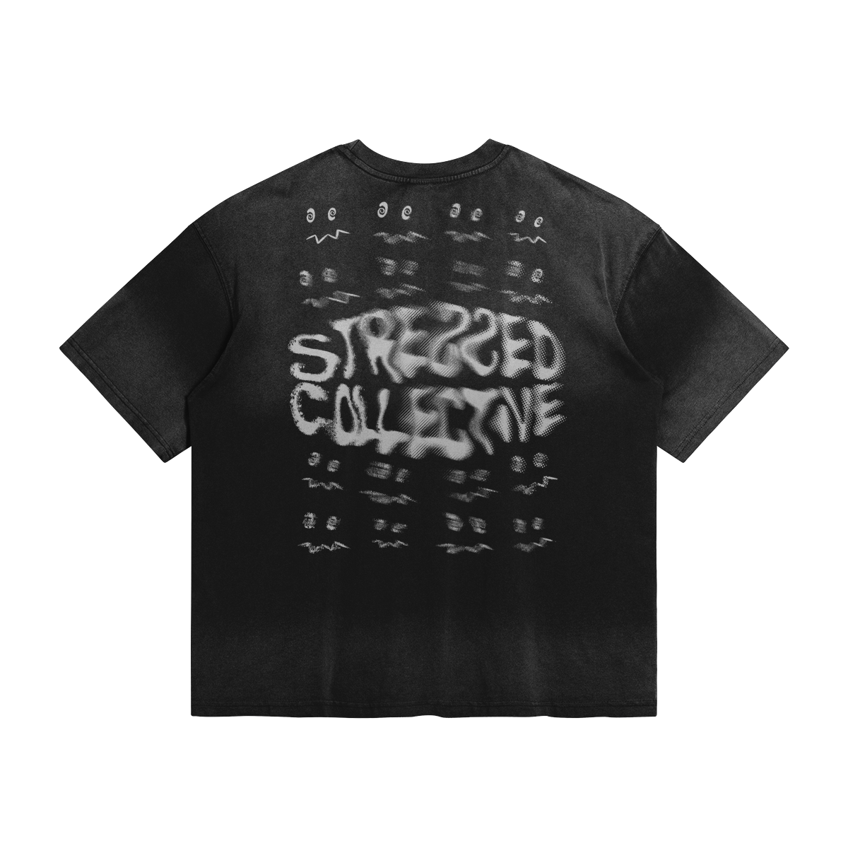 Repeating Stressed Face Faded T-Shirt